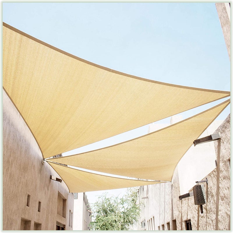 ColourTree 10' x 10' x 10' Beige Triangle CTAPT10 Sun Shade Sail Canopy Mesh Fabric UV Block UPF50 - Commercial Heavy Duty - 190 GSM & 3 Years Warranty (We Make Custom Size) - Image 1